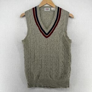 PICCADILLY Sweater Vest Mens LT Australian Lambswool Cable V-Neck Gray HK VTG